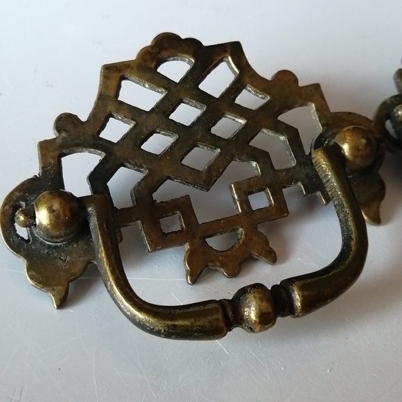 Two Large Vintage Chippendale Drawer Cabinet Bail Pull Handles with Swing - Picture 5 of 7